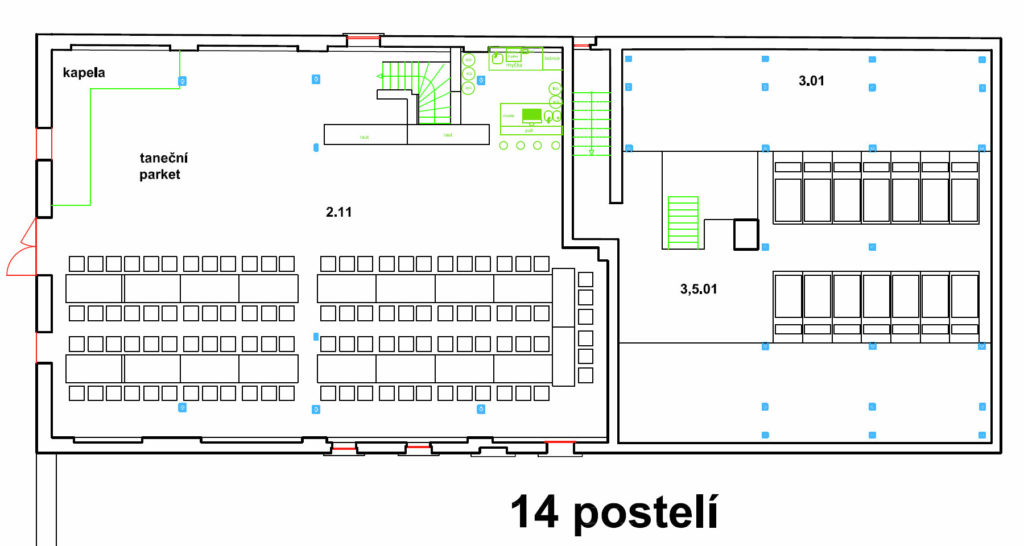 Svatba Adršpach - ubytování - počet lůžek a velikost pokojů na hambálku