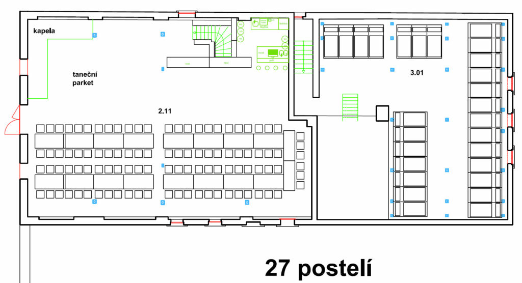 Svatba Adršpach - ubytování - počet lůžek a velikost pokojů v 3. nadzemním patře